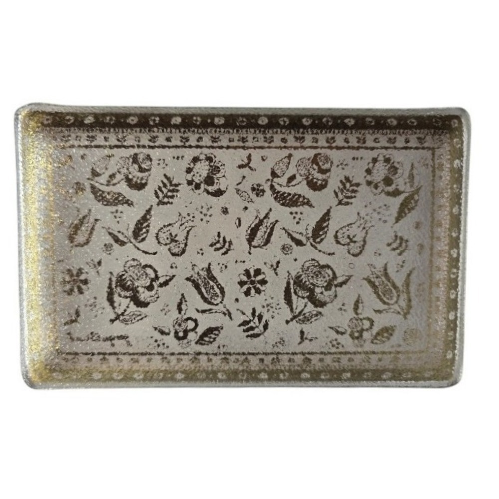 Georges Briard Glass Tray Gold Floral Accent Vintage‎ Vanity Decor
